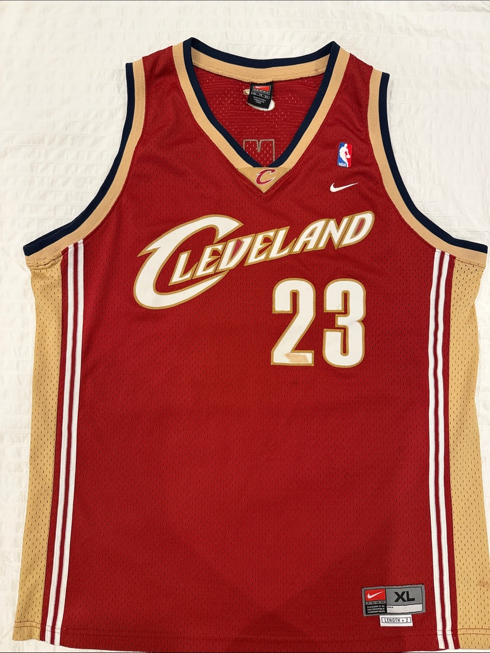 Nike Red and Gold Cleveland #23 Basketball Jersey